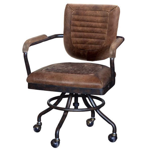 Morton Brown Leather Desk Chair with Wheels