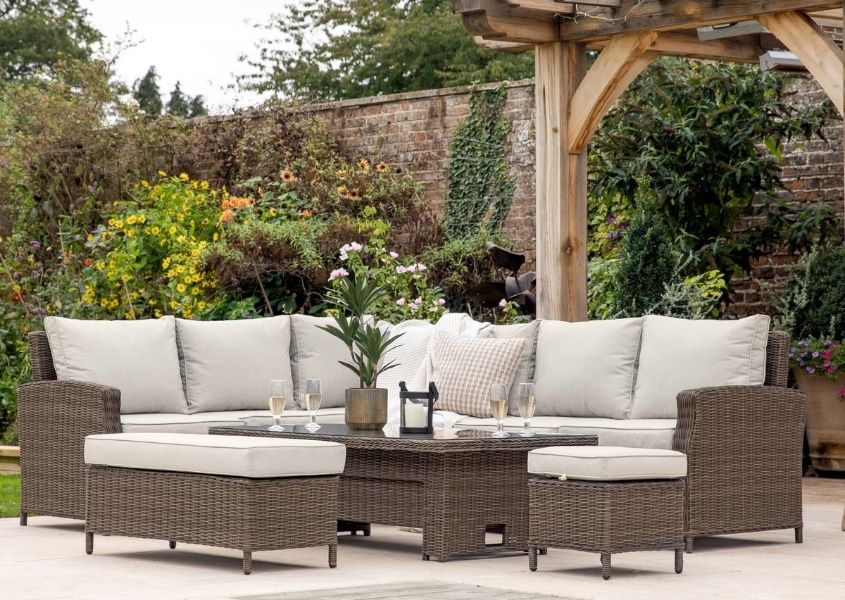 rattan garden sofa set with rising coffee table