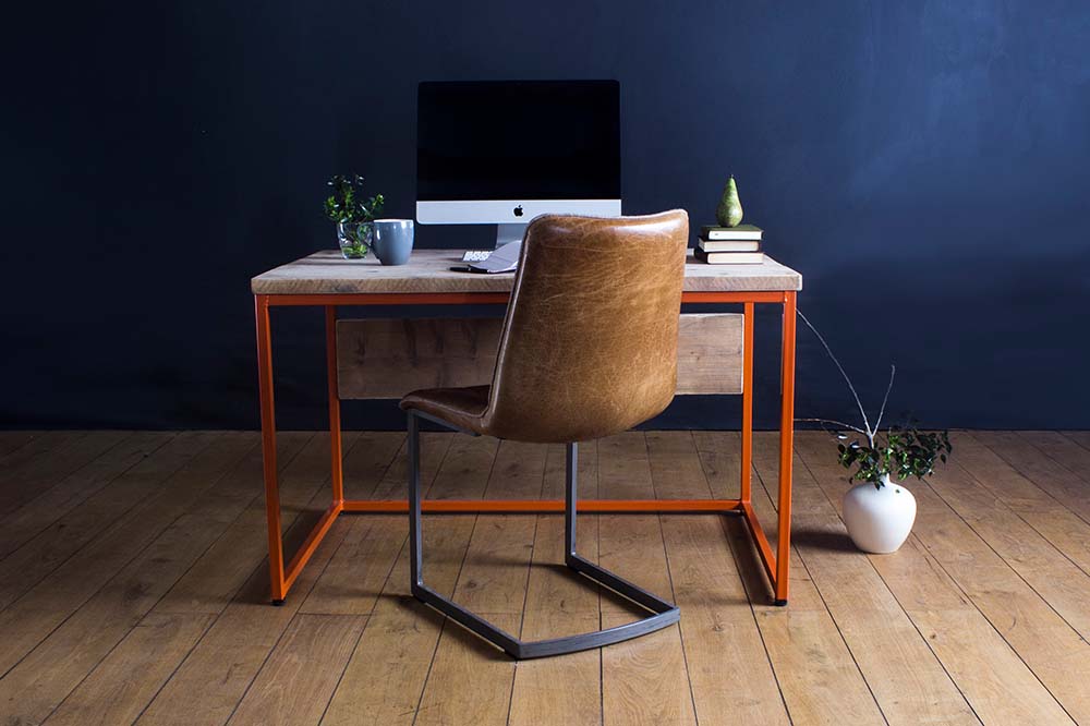 Oldman Reclaimed Wood Orange Desk and Leather Chair