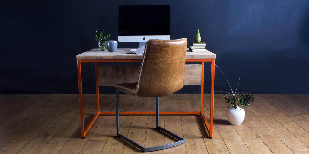 Oldman Orange Industrial Reclaimed Wood Desk and Leather Chair