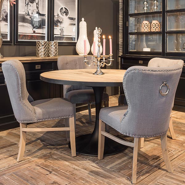 Grey Luxe Daisy Upholstered Dining Chairs and Table