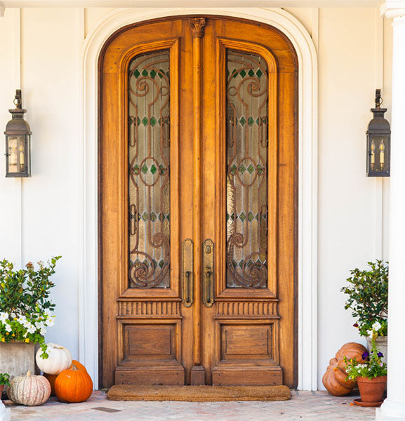 Pumpkins by Wooden Door