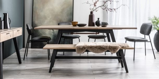 wooden dining table and wooden dining bench