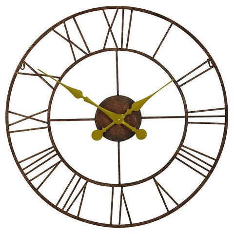Large Rustic Metal and Gold Wall Clock 76cm