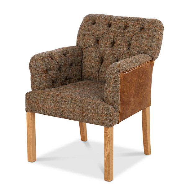 Scout Grand Leather and Harris Tweed Dining Chair