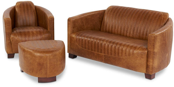 Spitfire Brown Cerato Leather Sofa, Armchair and Footstool