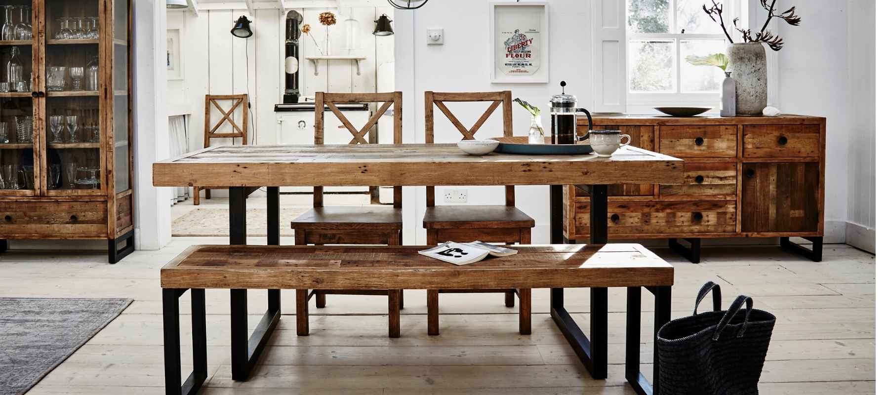 Standford Reclaimed Wood Dining Table & Bench