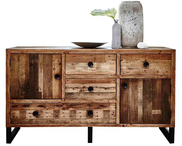 A reclaimed wood and industrial sideboard
