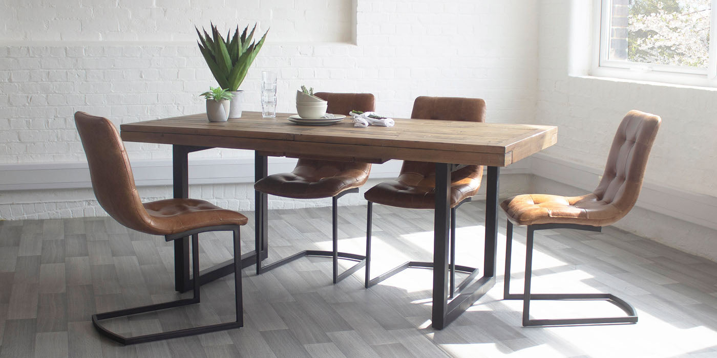 Standford Reclaimed Wood Dining Set with Leather Chairs