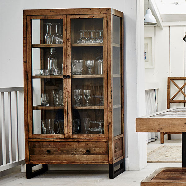 Standford Reclaimed Wood Glass Display Cabinet