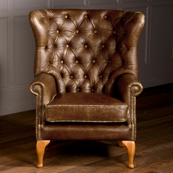 Brown Leather Armchair Wing Wrap Style