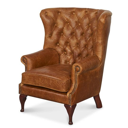 Sumptuous brown leather winged back armchair