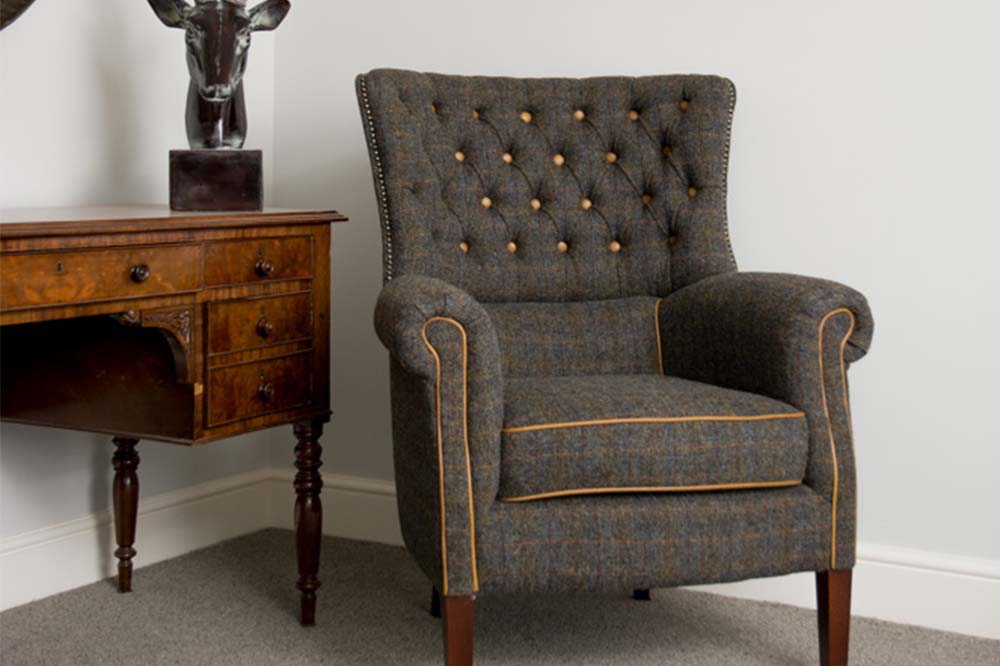 Wool and Leather Wingback Armchair