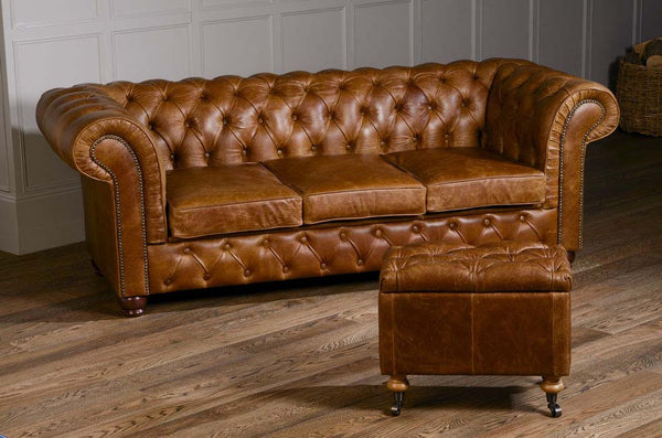 Birley Brown Leather Chesterfield Sofa