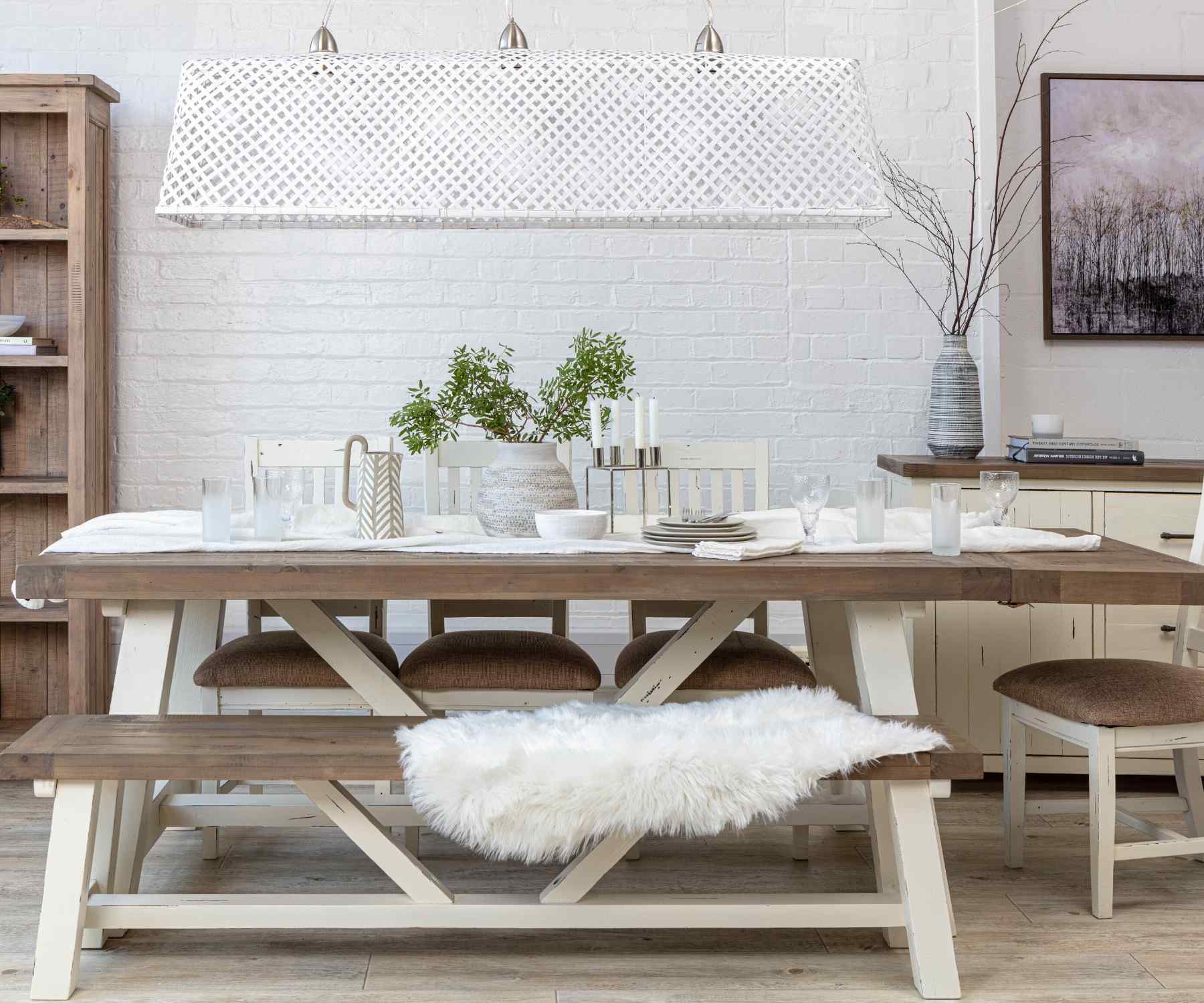 Reclaimed wood extendable dining table with white painted legs
