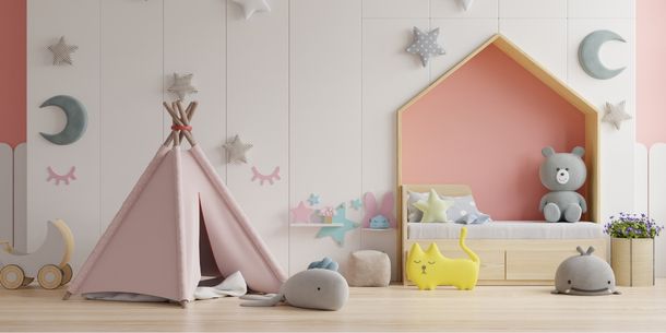 pink teepee in children's bedroom