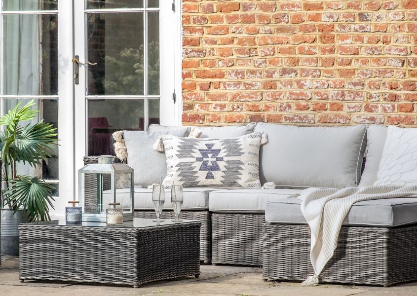 rattan corner set in grey