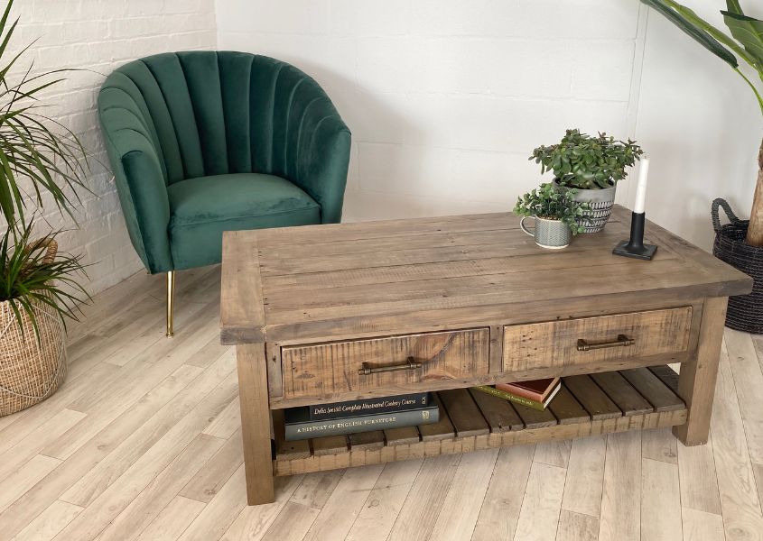reclaimed wood coffee table with drawers