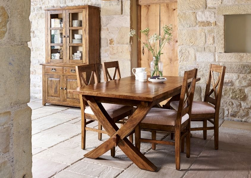 mango wood dining table with wooden dining chairs