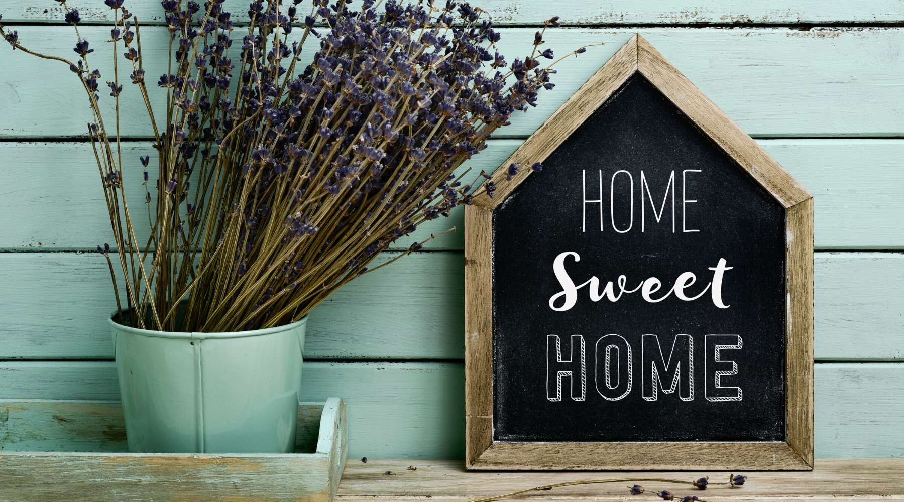 home sweet home plaque with dried lavender