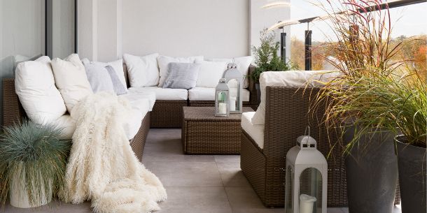 brown rattan corner sofa set for how to style a small balcony blog