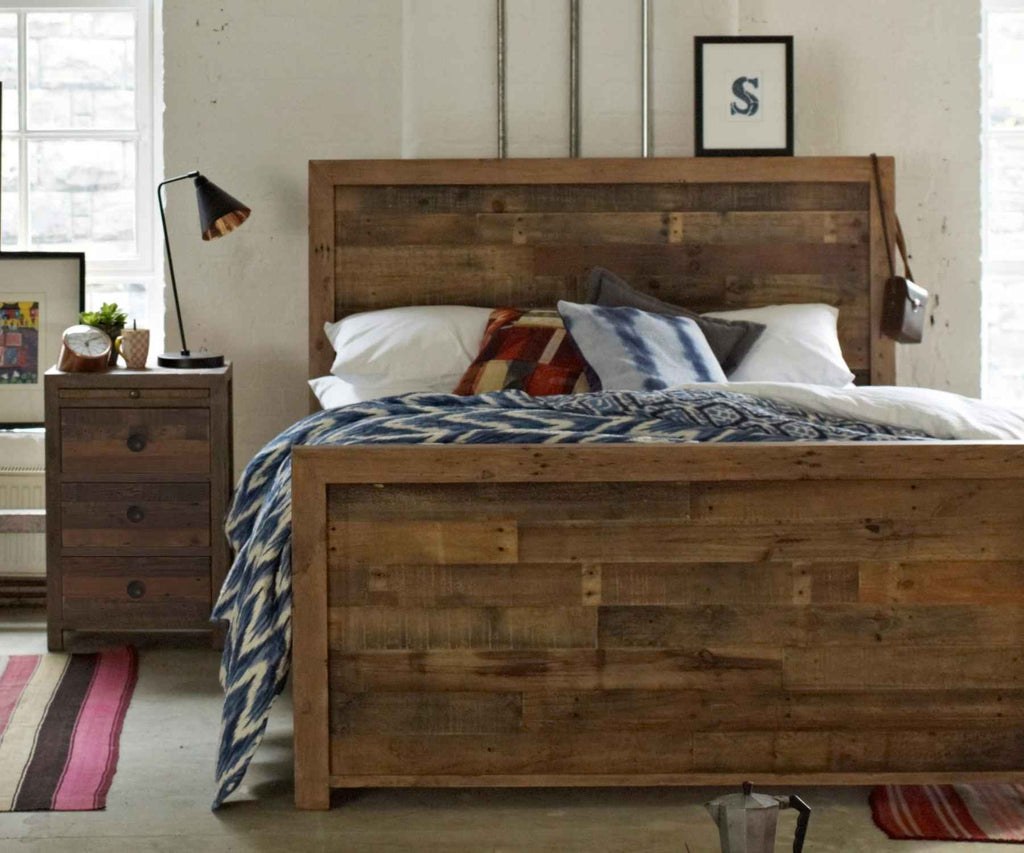 Matching reclaimed wood bed and bedside table