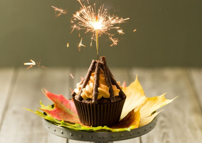 Bonfire night theme cupcake with sparkler in the top