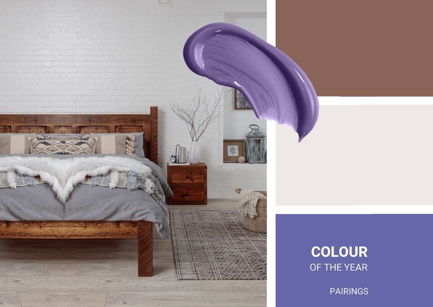 reclaimed wood bed with pantone colour of the year 2022