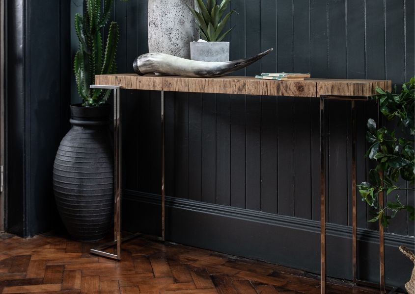 Reclaimed wood narrow console table