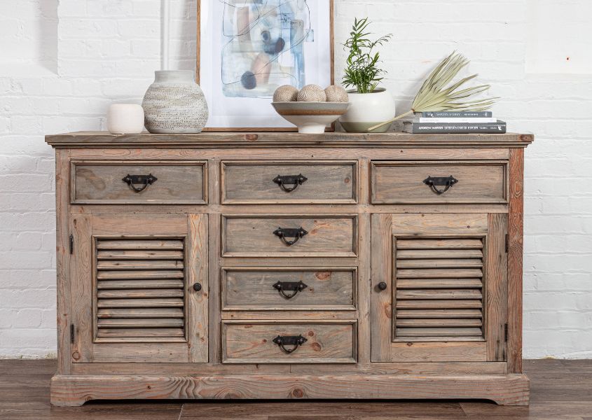 reclaimed wooden sideboard with six drawers