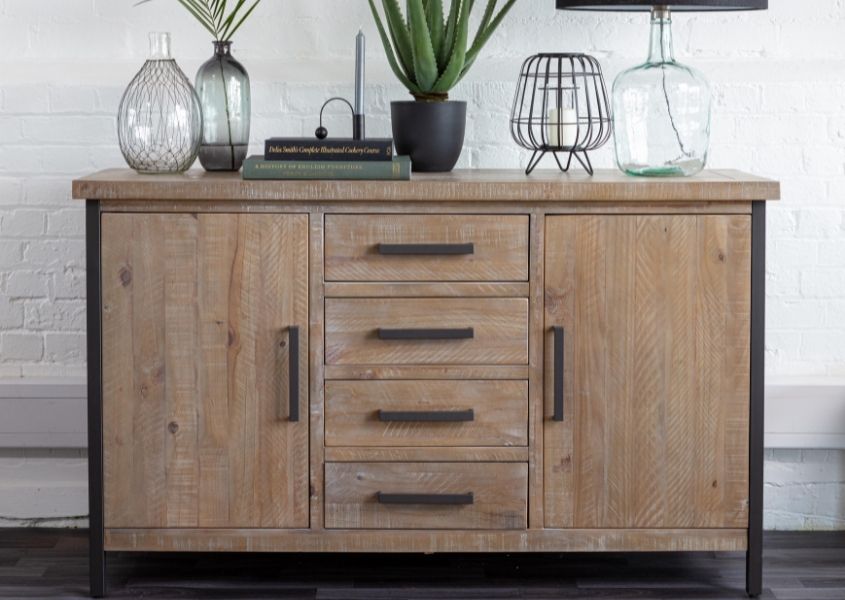 industrial sideboard with two cupboards and drawers