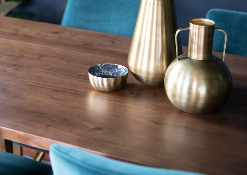 close up of mango wood dining table