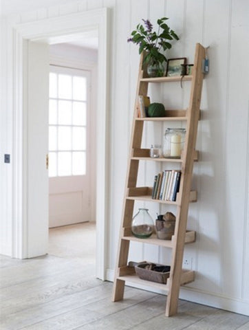 Oak ladder bookcase open shelving scandinavian design