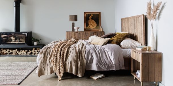 Create a farmhouse bedroom that's fresh and modern