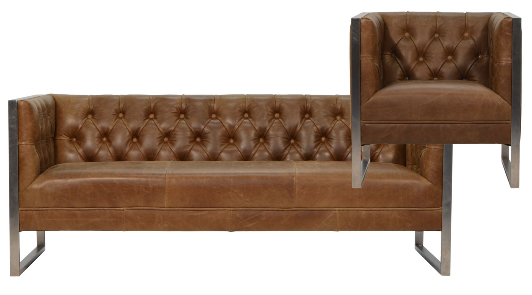 brown leather sofa and leather armchair