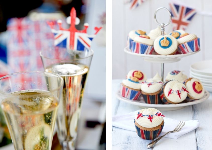 jubilee cupcakes and champagne for garden party food ideas