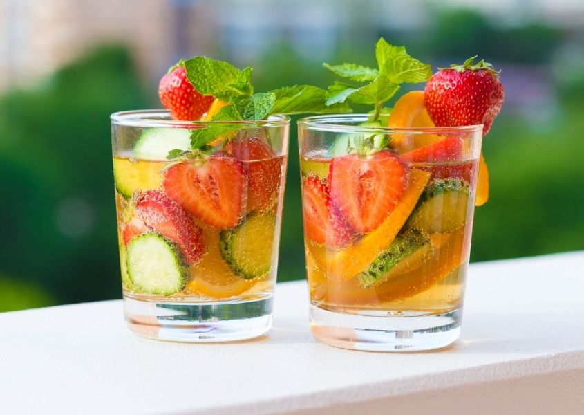 glasses of Pimms for platinum jubilee garden party ideas blog