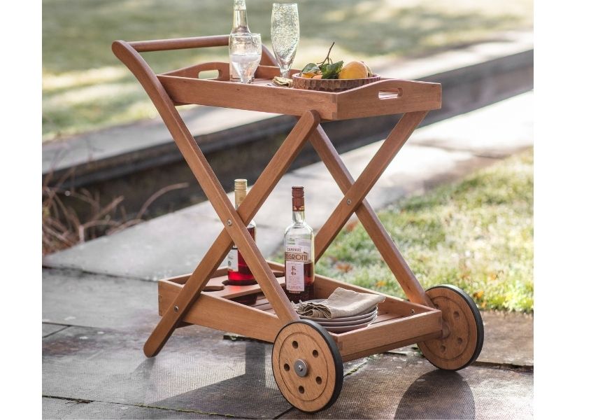 wooden outdoor drinks trolley