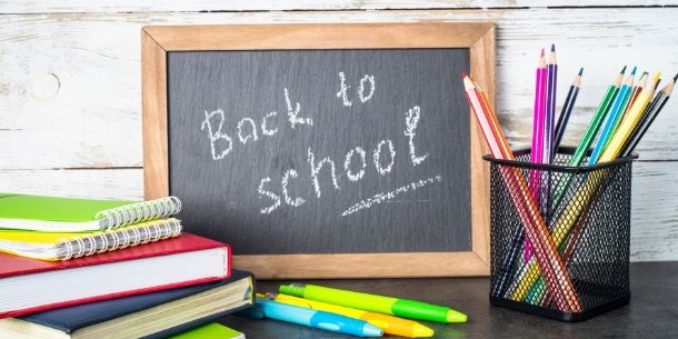 small blackboard and pot with pencils for start now! get ready for going back to school blog