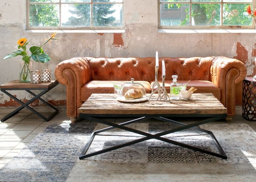 industrial style furniture with brown leather sofa