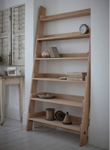 Light Raw Oak Wide Shelf Ladder bookcase farmhouse
