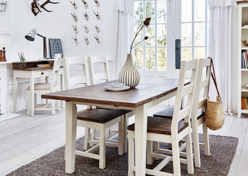 reclaimed wood dining table with white painted legs